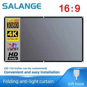 Salange projector screen 72 84 100 120 inch 16:9 high brightness reflective metal home outdoor office portable projection screens