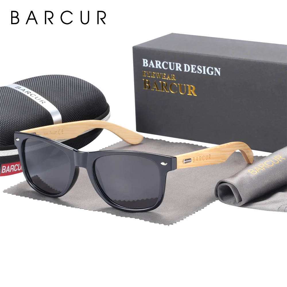 BARCUR-gafas De Sol polarizadas De bambú para hombre y mujer, lentes De Sol De madera, De marca Original, UV400