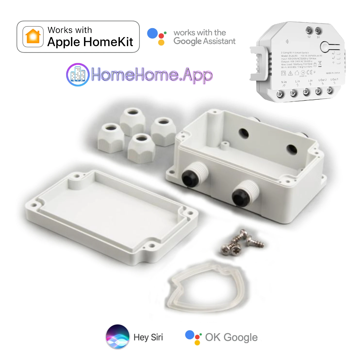 Plastic Enclosure Box For Apple HomeKit Dual R3 Relay Ip67 Electronic Project P9 Cable Gland Case Iot Google Smart Home  Sonof