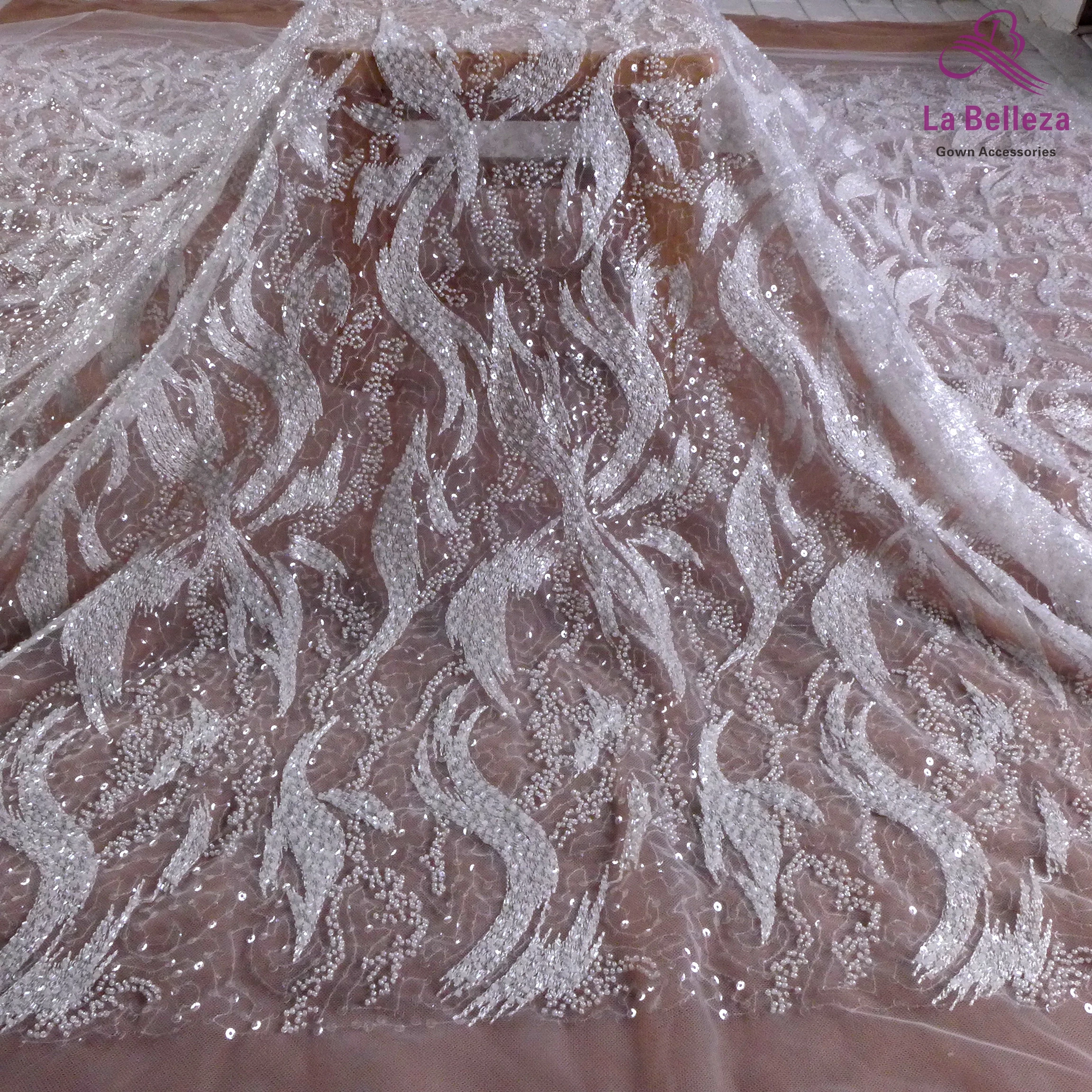 

La Belleza 2021 New fashion bridal off white beading wedding dress lace fabric 47'' width