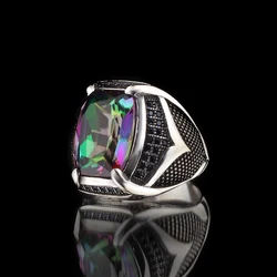 Alexandrite Stone 925 Sterling Silver Ring for Men  , Jewelry Fashion Vintage Gift Onyx Aqeq Mens Rings All Size