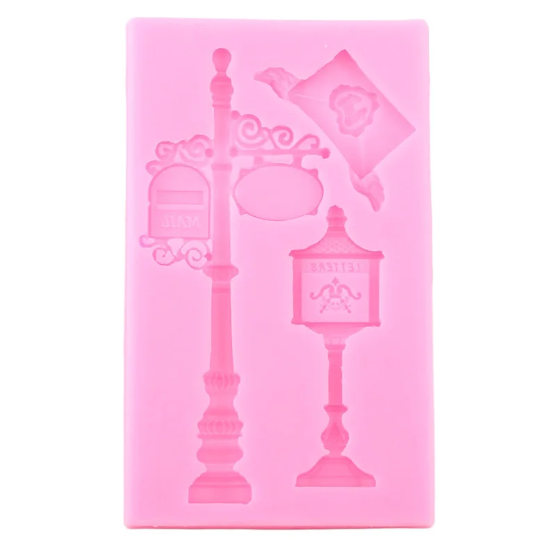 Vintage Street Light Silicone Mold Mailbox Cake Border Fondant Mold Cake Decorating Tools Chocolate Dessert Candy Resin Moulds