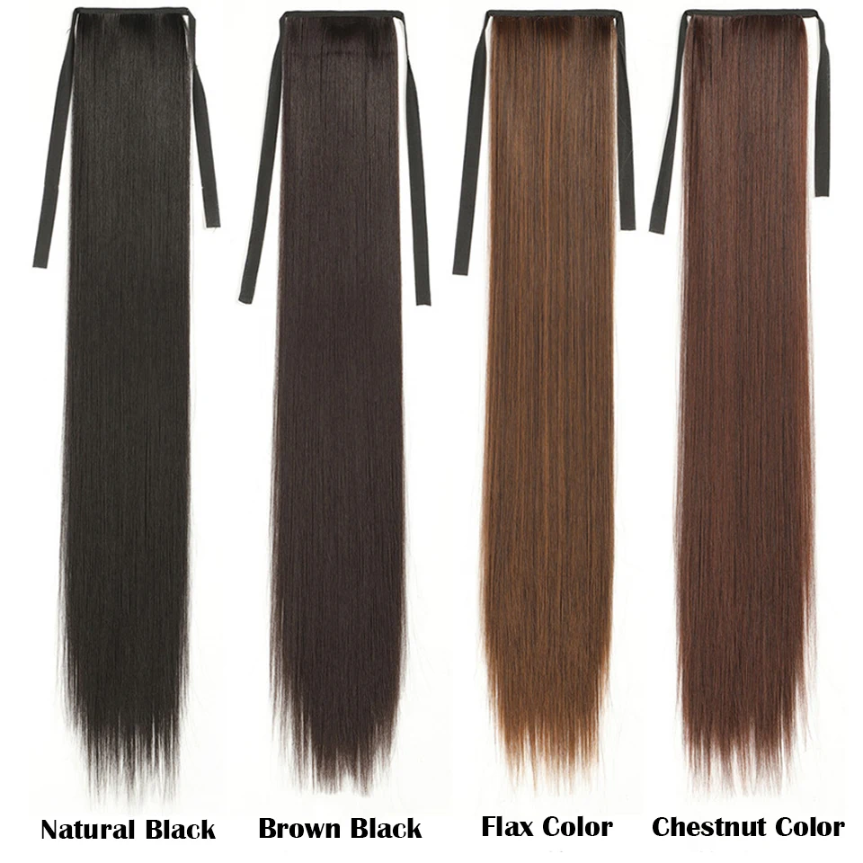 Sylhair Synthetic Super Long Straight Ribbon Drawstring Fake Ponytails Clip on Hair Tail Extensions Natural Hair Pieces With Hai