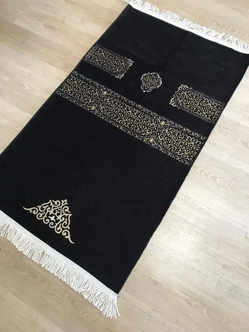 Kaaba Islamic Prayer Mat Soft Sajadah Prayer Rug Islamic Luxry Chenille Velvet Vedding Hajj Muslim Father Gift Worship Qibla