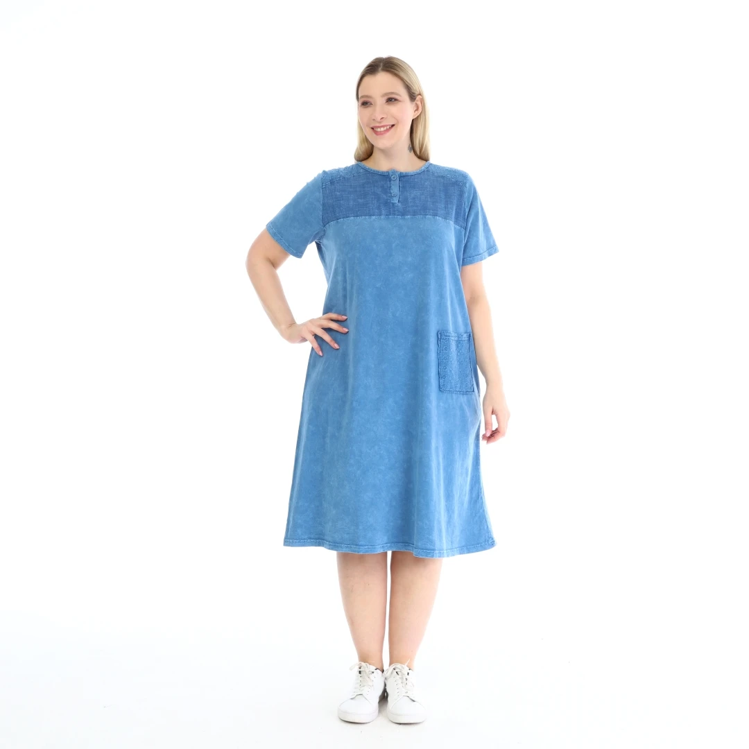 

Diaves Women Plus Size Summer New Fashion Self-Effect-Flushing Button Detailed Cotton Dress Turkish Quality