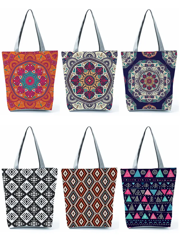 Geometry Printed Handbags Classic Lady Large Capacity Reusable Shopping Bag Floral Women Retro Shoulder Bag Tote Dropshipping