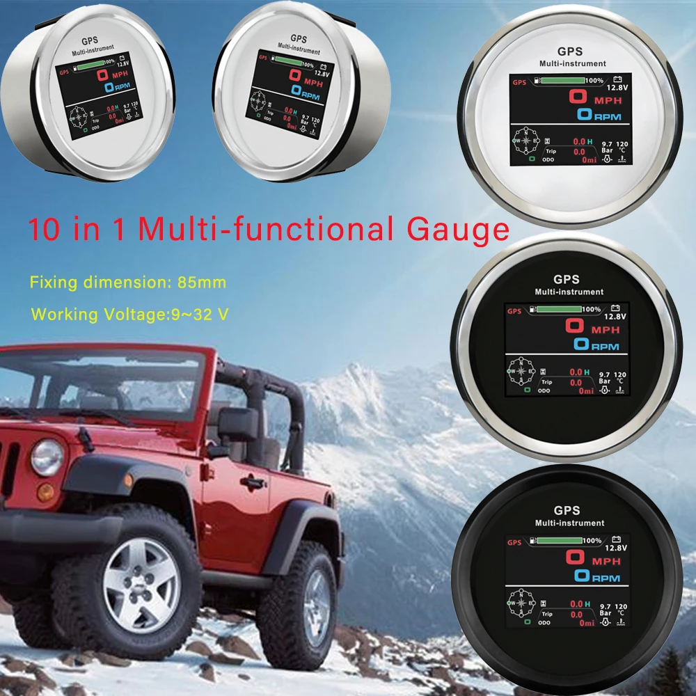 

RHAXEL HD 85mm Digital GPS Speedometer 0-999 km/h MPH Knots Odometer Trip Tachometer with Fuel Voltmeter Water Temp Oil Pressure