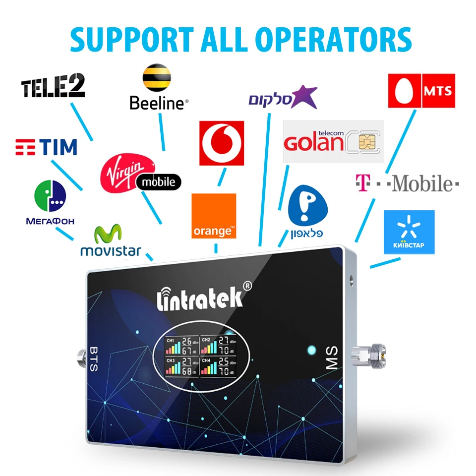 Lintratek Car Use 4 Band Cellular Amplifier B20 800 GSM 900 1800 2100 2600MHz Signal Booster 2G 3G 4G 700 B28 Cellphone Repeater