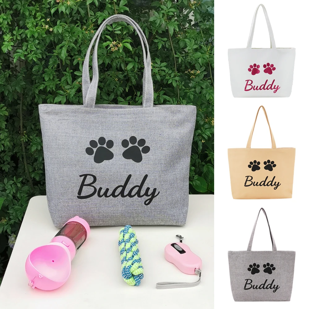 Custom Canvas Dog Tote Bag Personalized Dog Travel Bag With Your Pet\'s Name For Dogs Outdoor Traveling Portable Snack Bottle Bag