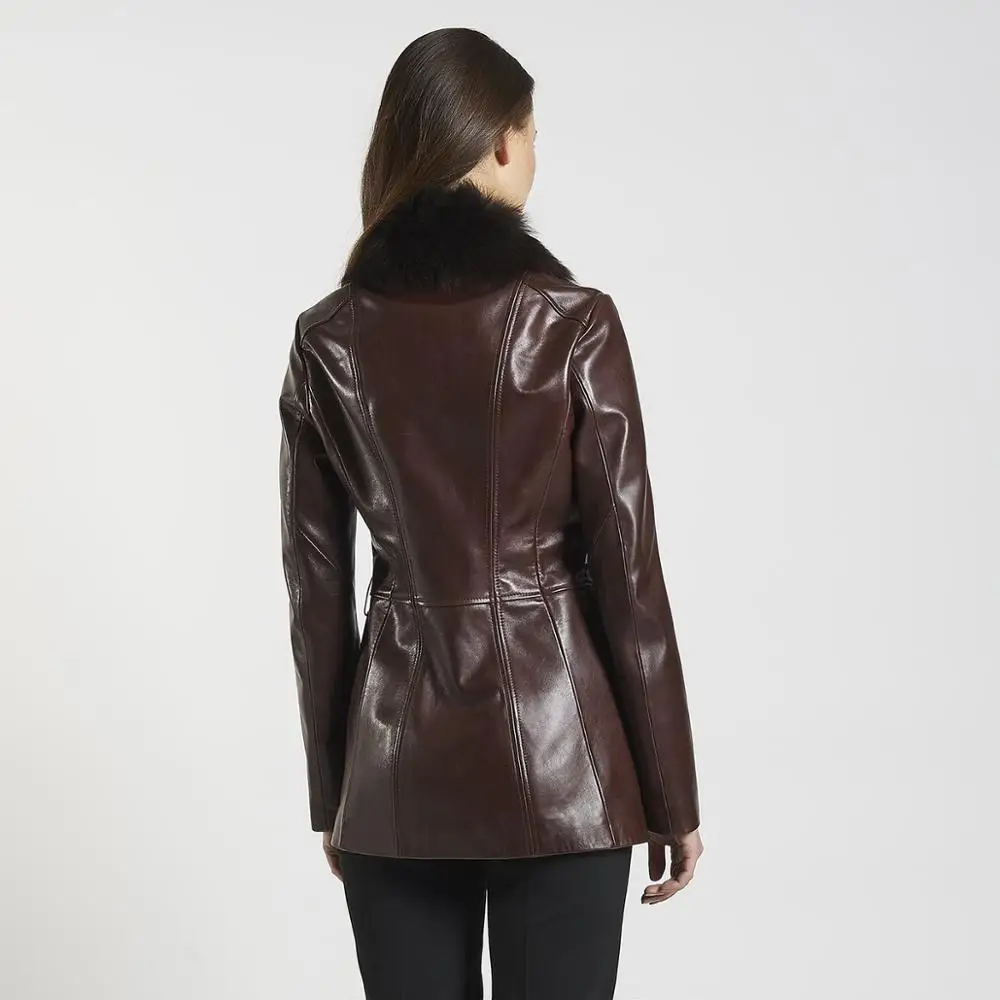 Genuine Sheep Leather Jacket for Women, Black Color Hooded Classic Long Leather Jackets, Leather Goods from Turkey