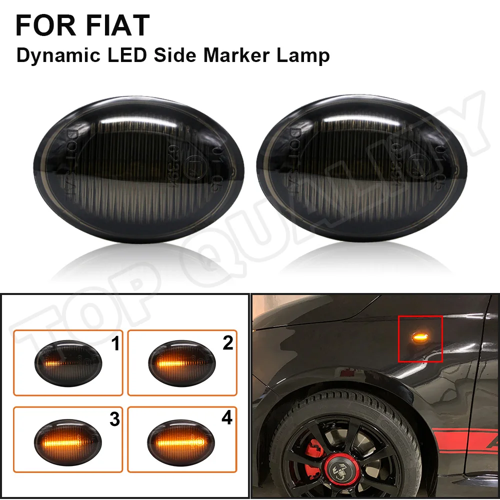 For FIAT 500 500C 500L Abarth 500 595 695 2Pcs Car Sequential Flashing LED Turn Signal Side Marker Light Amber Blinker Lamp