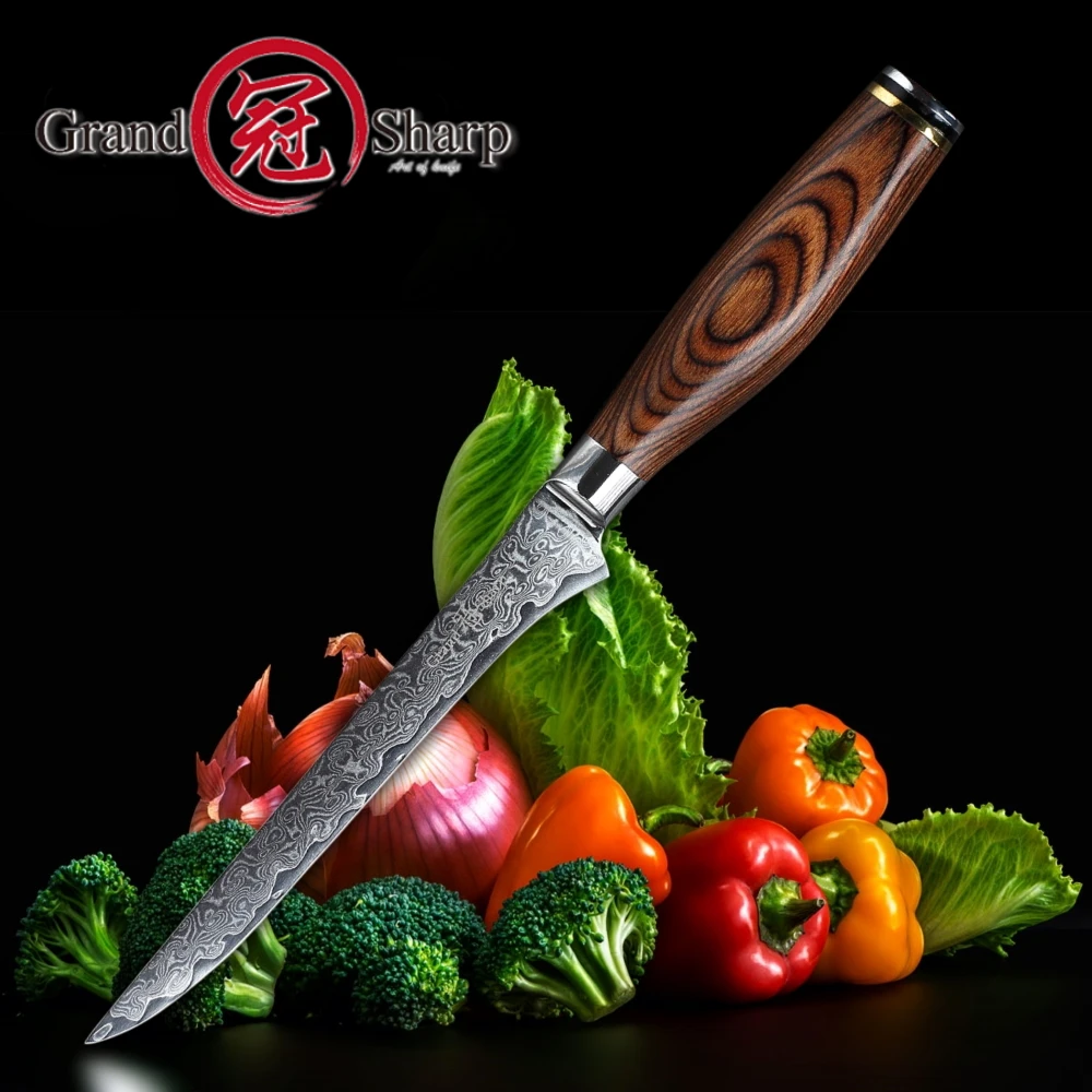 

GRANDSHARP 2018 Damascus Boning Knife Top Quality Japanese Steel Kitchen Knife Chef Knives Stainless Steel Butcher Knife