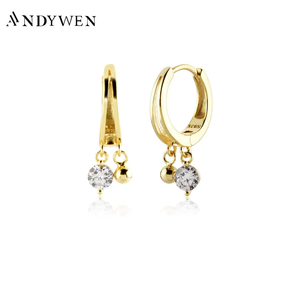 ANDYWEN 925 Sterling Silver Big Hoops Thick Drop Earring Two CZ Zircon Pendiente Clips Earring 2022 Valentiens Jewelry