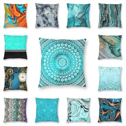 Mandala Turquoise Cushion Cover 45x45 Home Decor Print Floral Pattern Throw Pillow for Living Room Two Side Office Pillowcases
