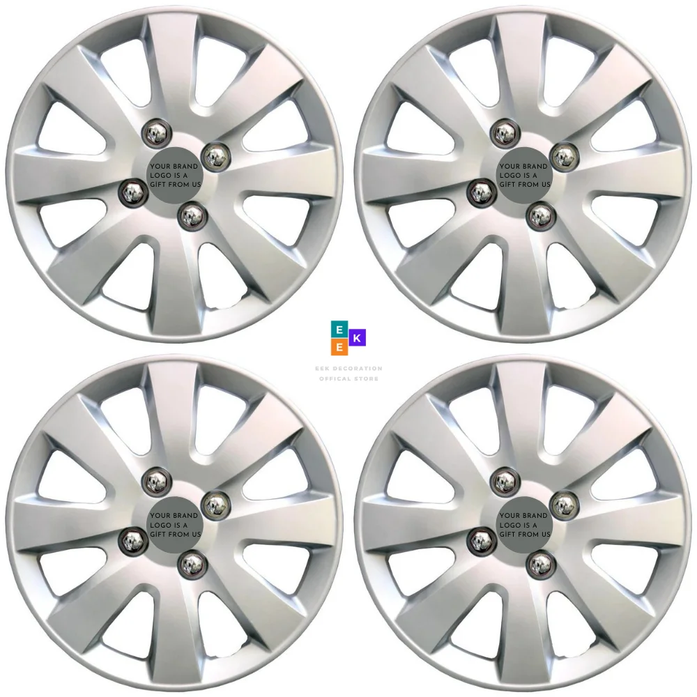 Auto Caps for Wheels Caps Wheel with 14 Inch 15 Inch Hubcap 16 Inch 4 Pieces + Emblem Silver Color Abs plastic