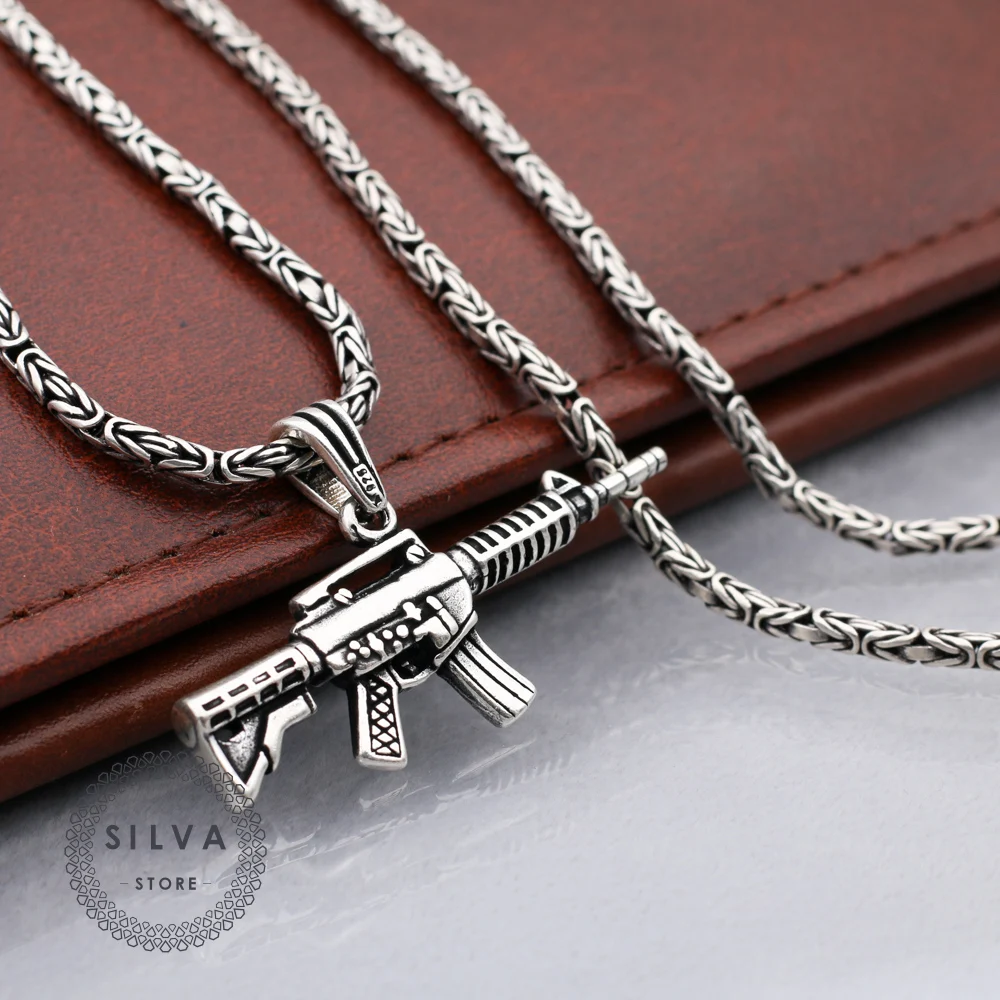 

Silva Original 925 Sterling Silver weapons Pendant Necklace for Men S925 silver fashion Jewelry Gift Mens Cable Chains