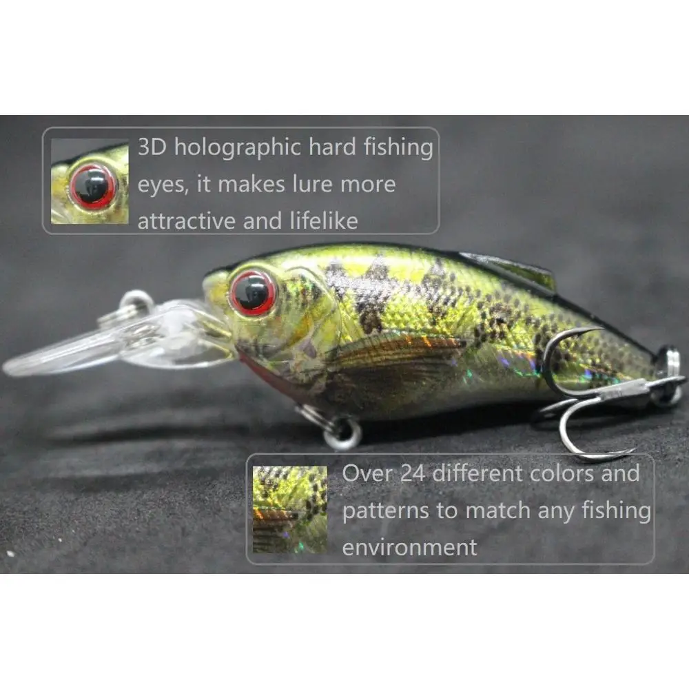 wLure Fishing Lure Crankbait 9.4g 7cm Loud Rattling Medium Diver Lifelike Painting  2 #6 Cutting Blade Treble Hook  HC647