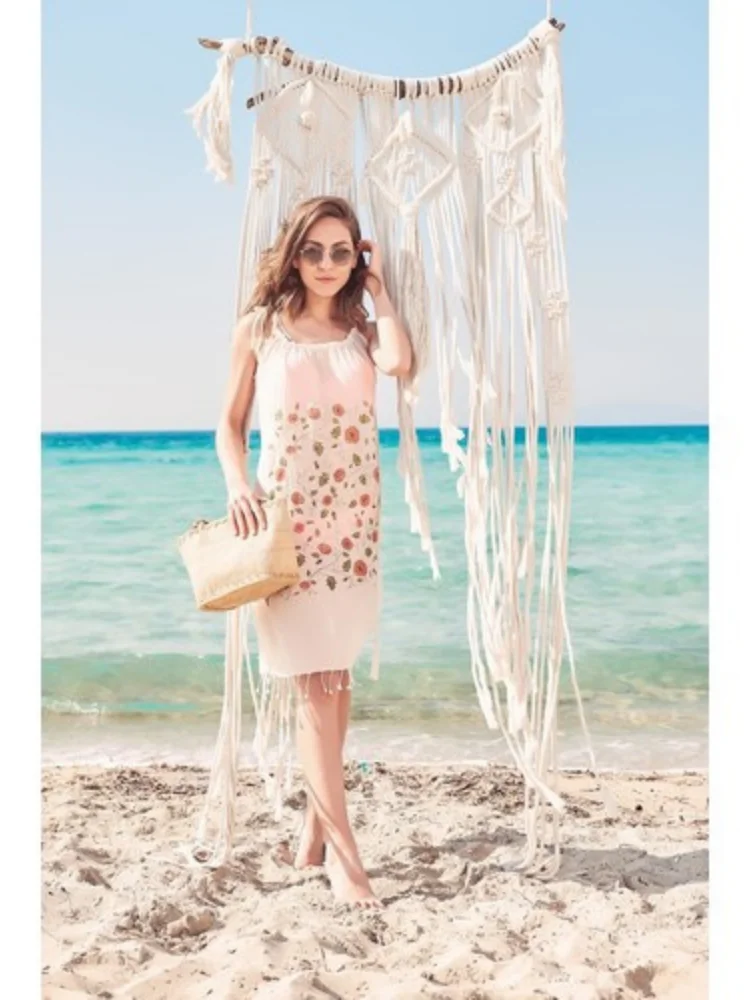 Beach Cover Dress tunica dalia Flowers 2021 Summer Cotton Women Beach Dress Pareo Beach Wear Cover Plage Beach Wear Fashion