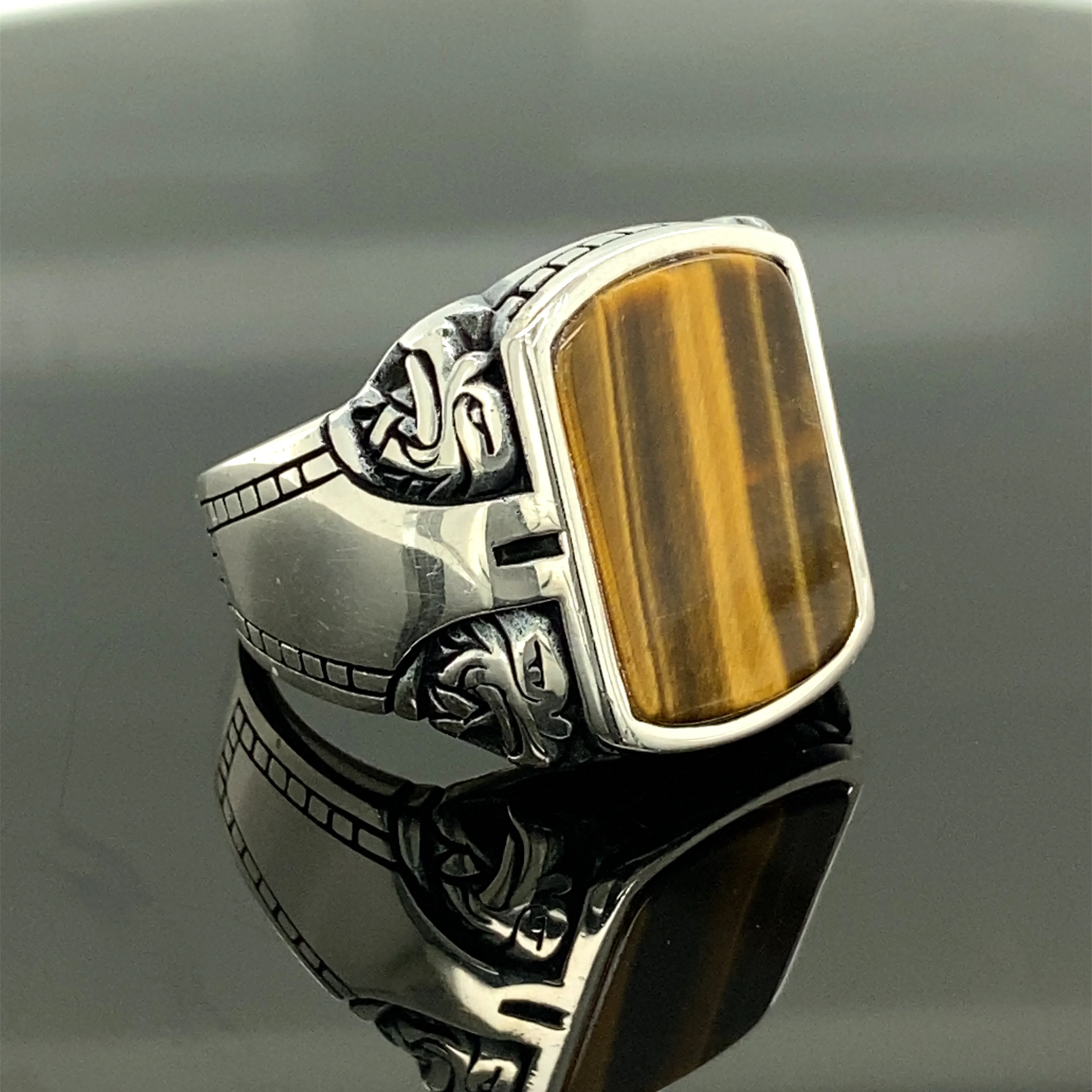 Sterling Silver 925 Handmade Tiger Eye Men's Ring, Ottoman Style Ring, Turkısh Handmade Ring , Gift For Him