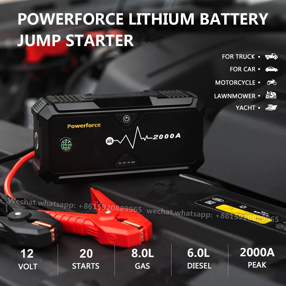 2000A Car Jump Starter 20000mAh 12V Booster Emergency Power Bank Power Bank Jump Cable For 10L Gasoline Car And 6L Diesel Car