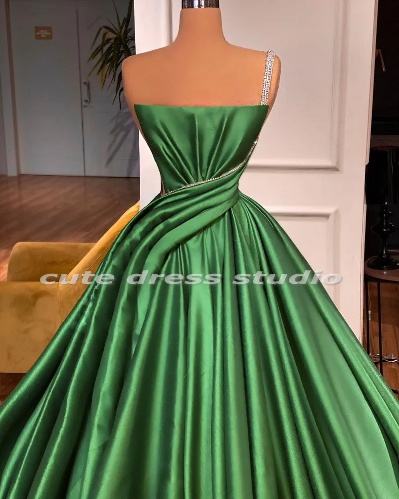 Robe de soirée longue en Satin et cristal pour femmes, ligne A, tenue de bal perlée, de luxe, verte