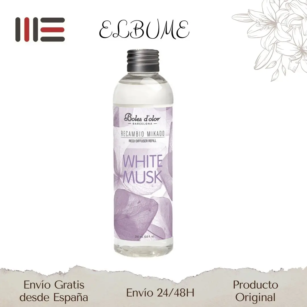 Boles D 'olor WHITE MUSK-Mikado replacement 200 ml. Perfumes from your home, we invite you to a journey through the senses with our mikado spare parts for you to fill as many times as you need.