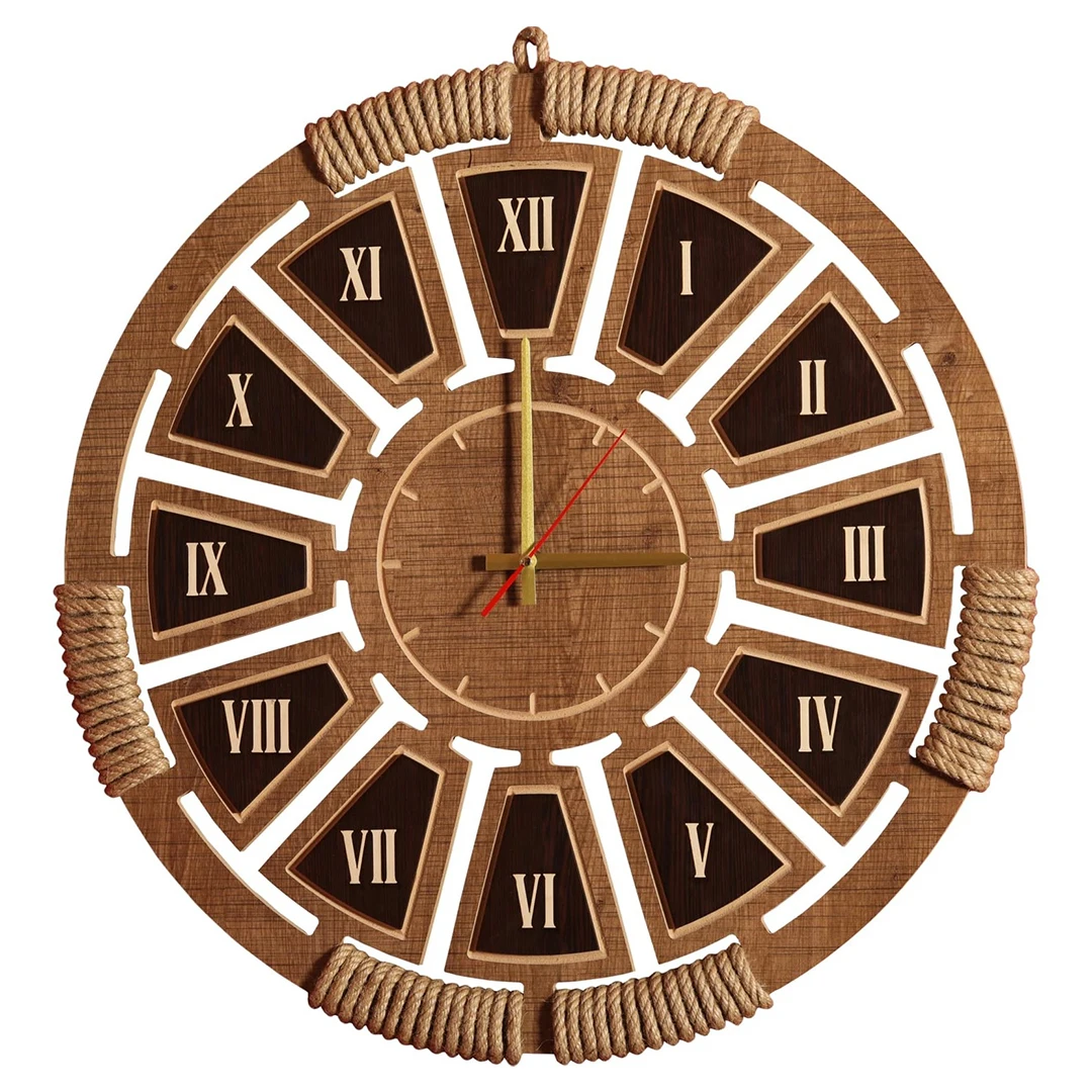 

Wooden Roman Numeral Authentic Wicker Embroidered Wooden Clock Decorative Wall Accessories Quality and Useful 45cm