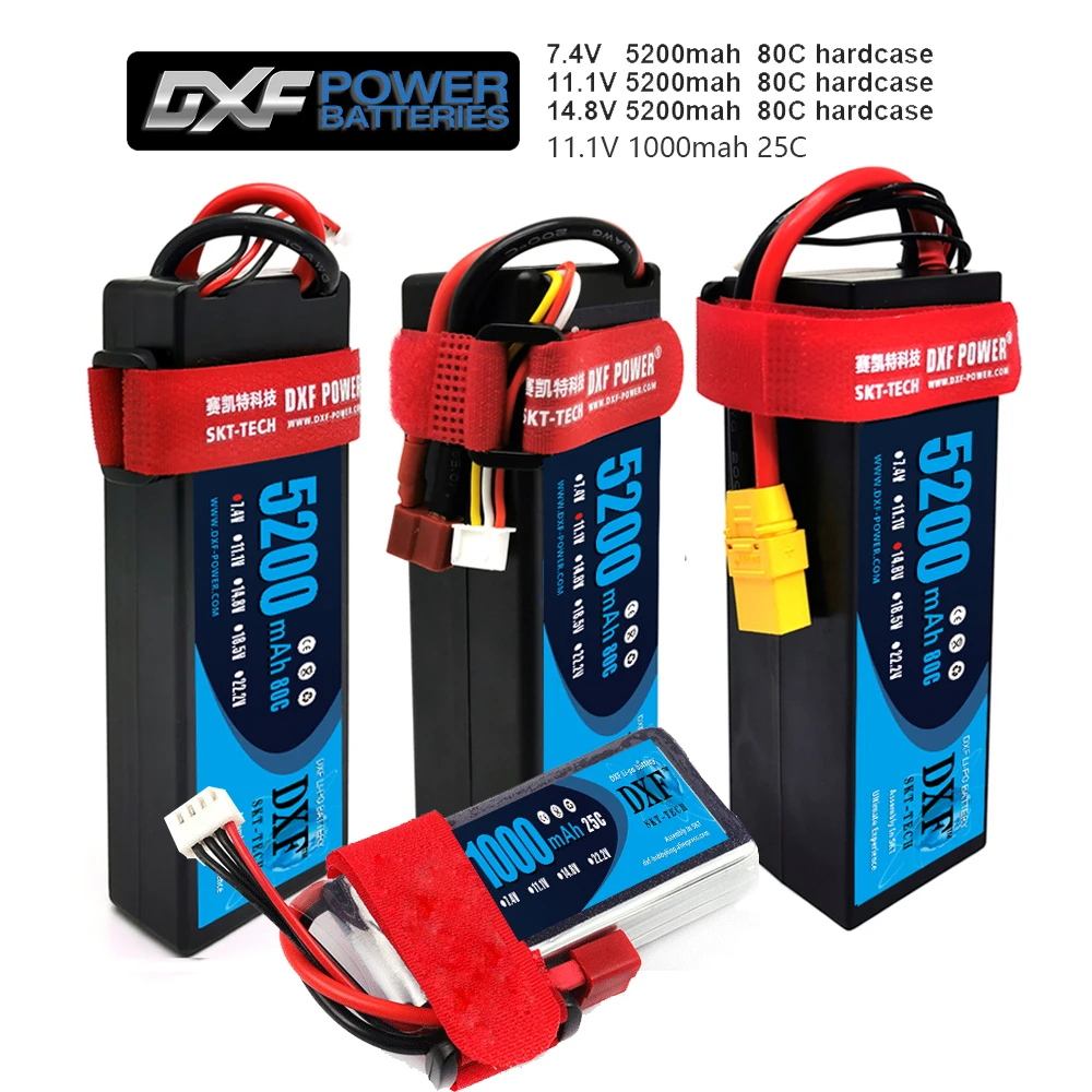 

DXF 2S 3S 4S Lipo Battery 7.4V 11.1V 14.8V 5200mah 80C Rechargeable Lipo Battery Connector for RC Drones FPV Car