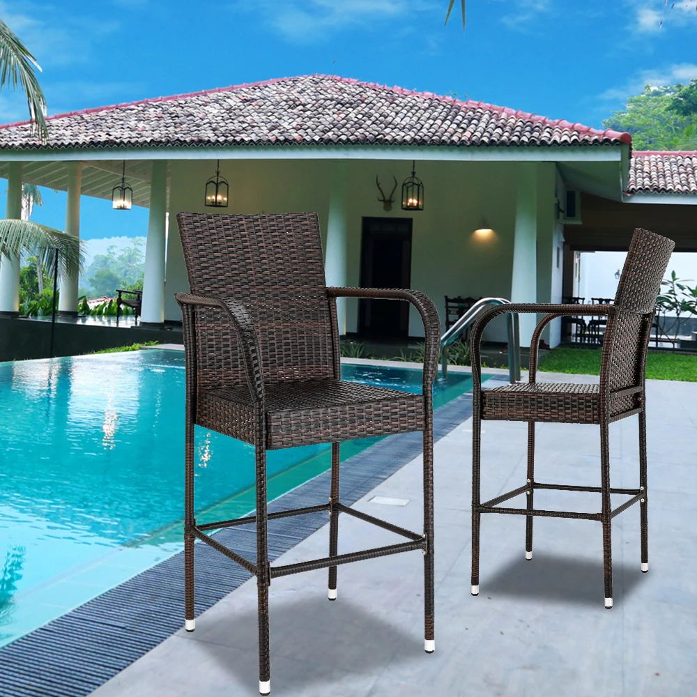 Outdoor 2pcs High Bar Chair PE Rattan Iron Frame Brown Gradient[US-Stock]