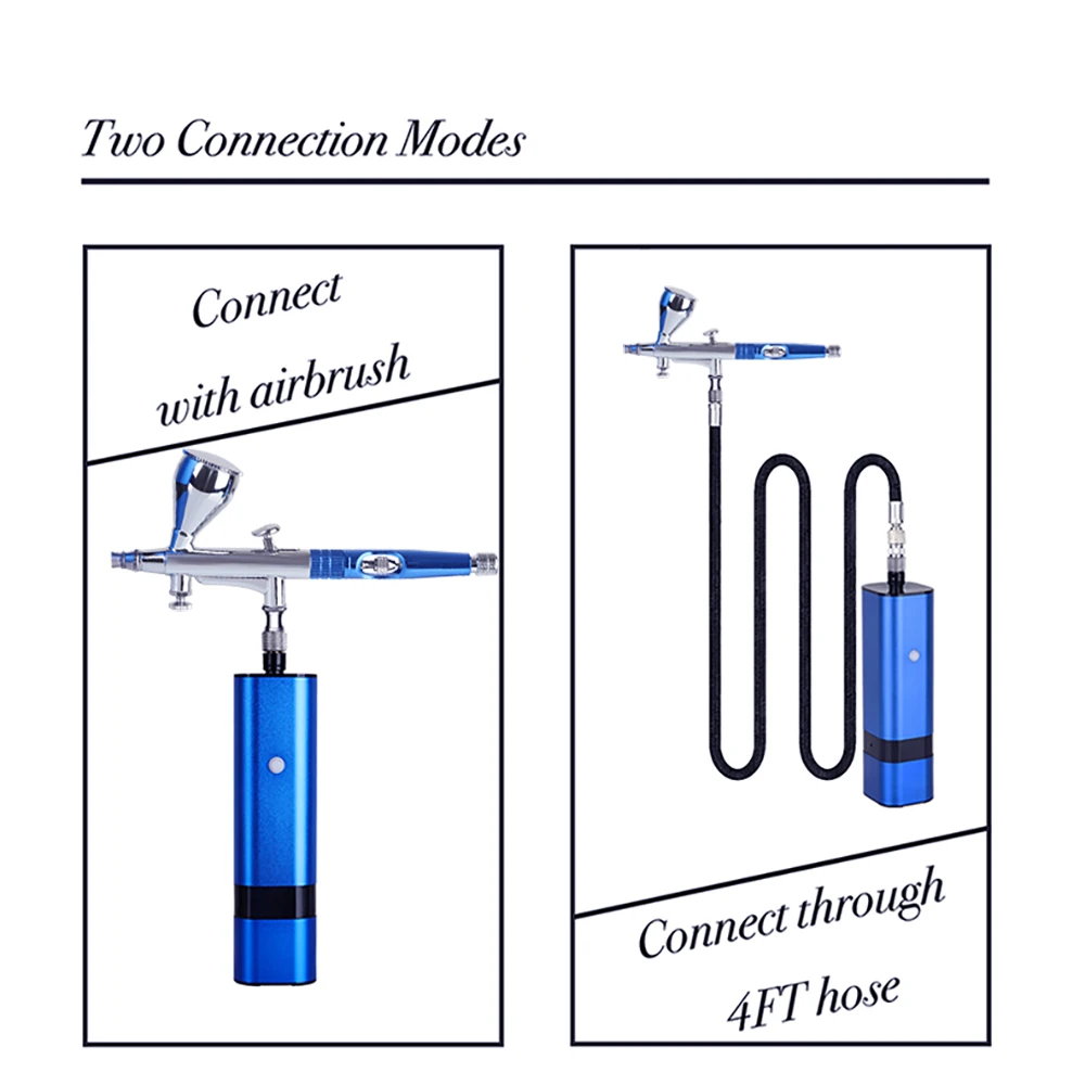 High Stable Pressure Blue Color Airbrush Dual Action Compressor Rechargeable Skin Care Tattoo Nail Beauty Makeup Art Design