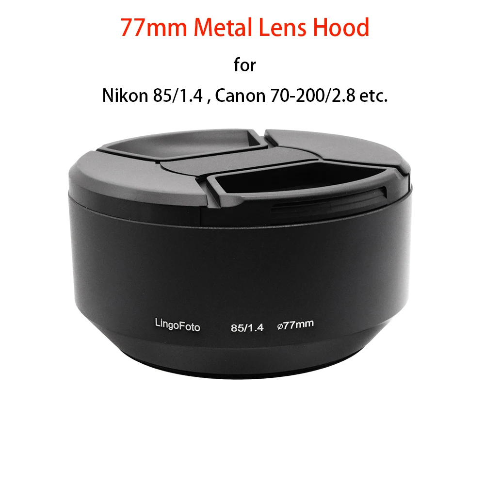 77mm Metal Screw-in Telephoto Lens Hood for Nikon 85/1.4 ,Canon 70-200/2.8 lenses etc. ,with a 95mm Center-pinched Lens Cap