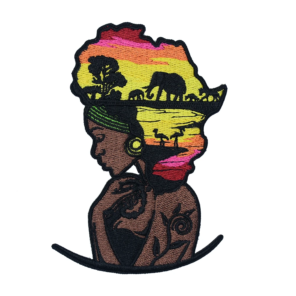 Exclusive Mother Africa 100% Embroidered Large Embroidery Patch Iron-On Applique Black History Month Gift Decorative Clothing