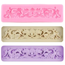 Retro Long Lace Silicone Mold DIY Relief Border Fondant Chocolate Cake Decorating Tool Epoxy Resin Clay Mould Baking Accessories