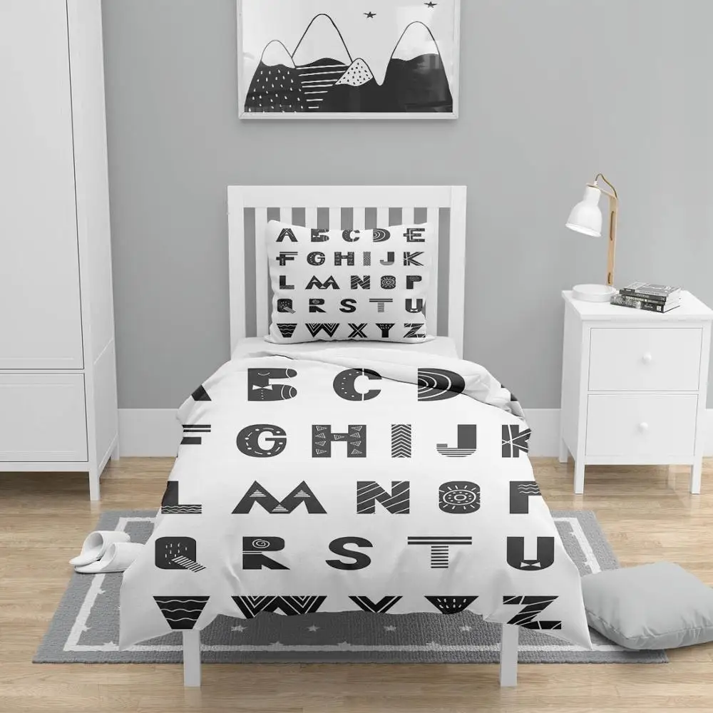 

Else 4 Pcs Black White Alphabet Letters Nordec 3D Print Cotton Satin Chidren Kids Duvet Cover Bedding Set Pillow Case Bed Sheet