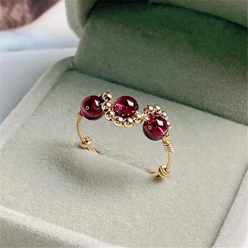 Natural Garnet Ring 14K Gold Filled Jewelry Handmade Knuckle Ring Mujer Boho Bague Femme Minimalism Boho Rings for Women