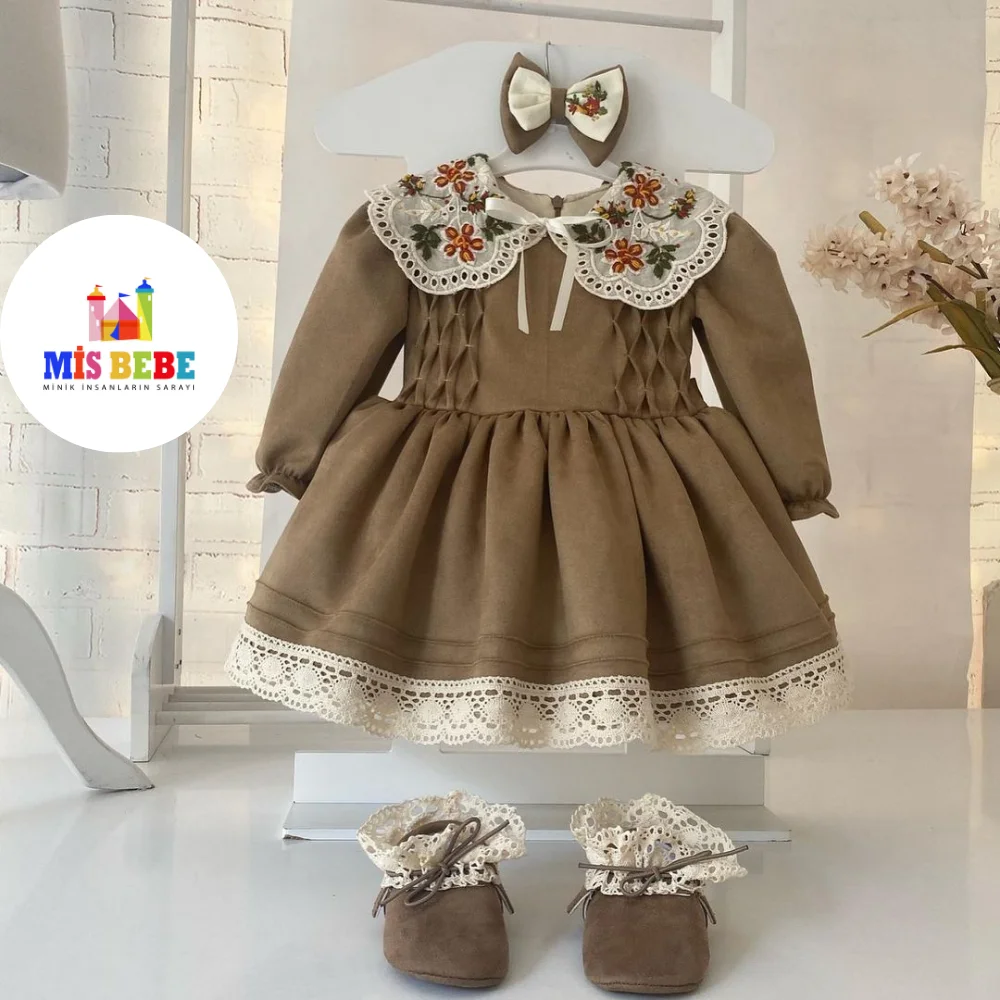 3-Pcs Dress hair Clip Shoes Clothing Sets Suede Autumn Spring Summer Kids Costum toddler ball gownes Children