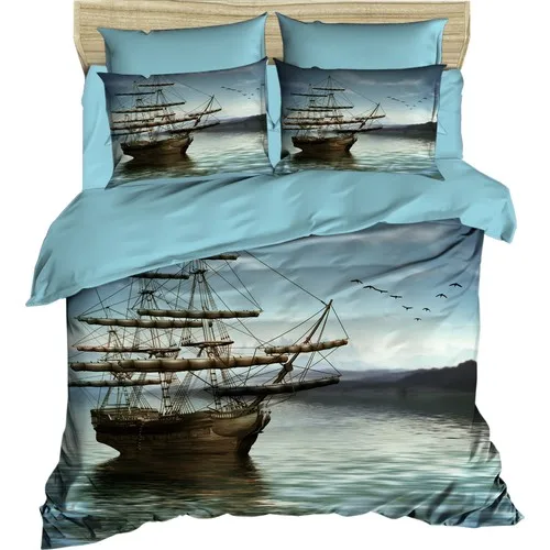 Özinci 3D Vintage Ship Theme Double Kişilk Duvet cover set