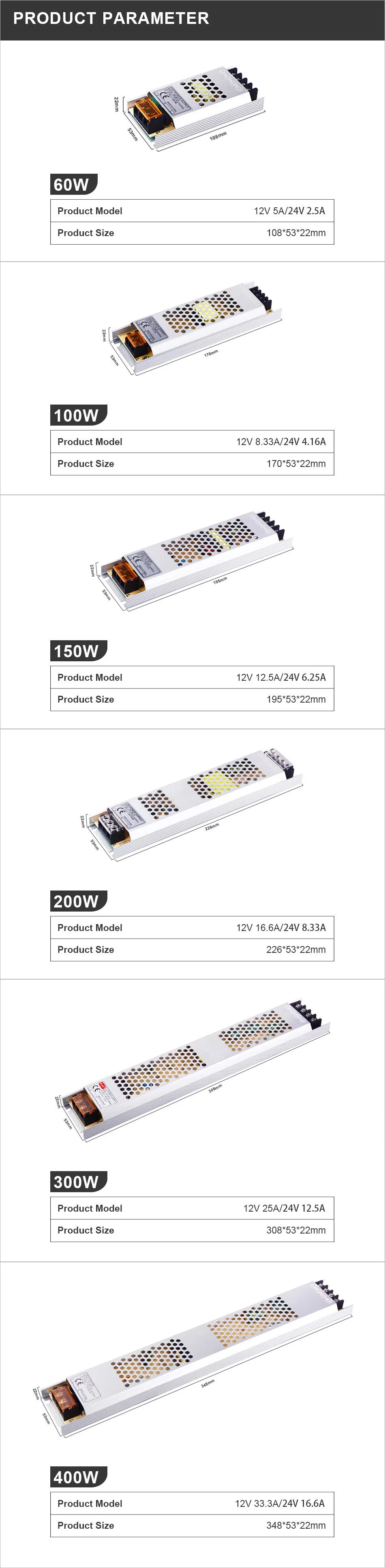 Ultradünnes LED-Netzteil DC 12V 24V Beleuchtungstransformatoren 100W 150W 200W AC180-260V Treiber für LED-Streifenlichter – Detail 4