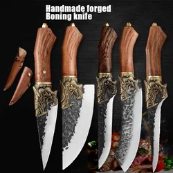 Hand-forged boning knife sharp blade slicing knife brass dragon decoration kitchen knife high carbon steel household set