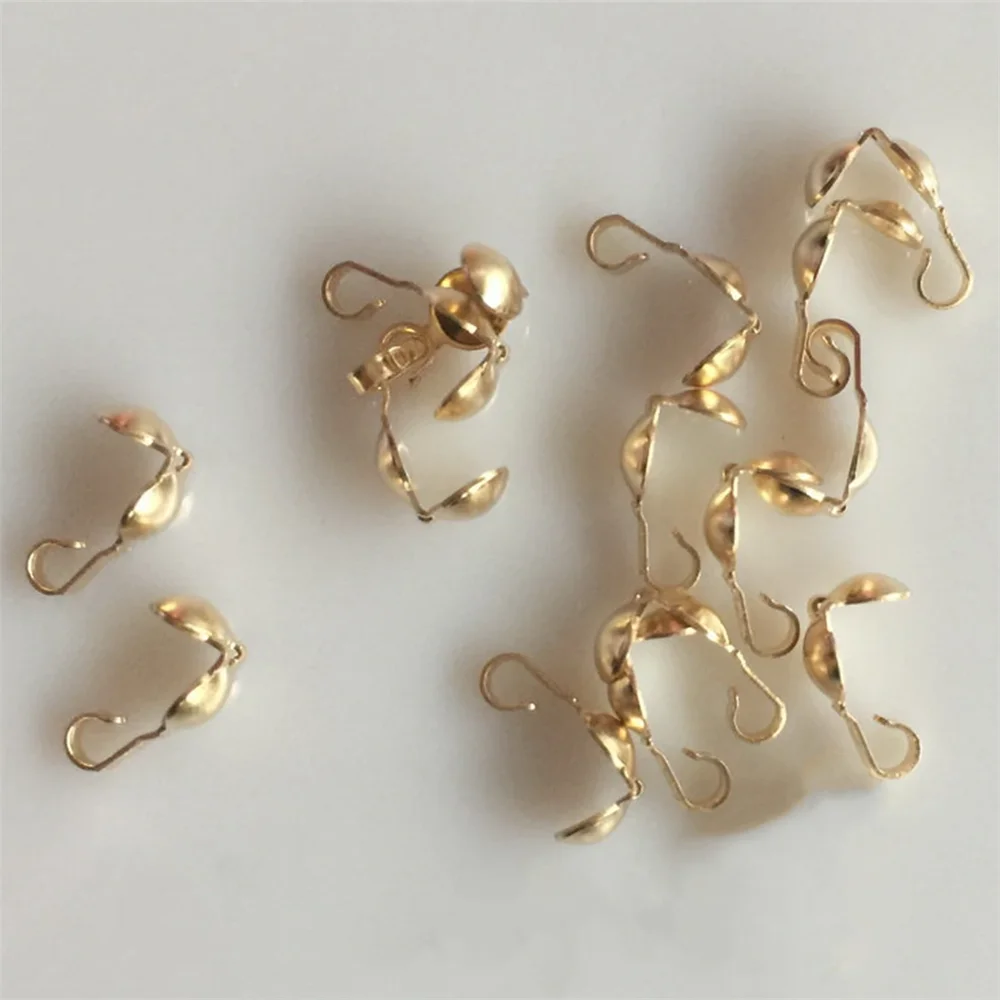 10pcs 14K Gold Filled Clamshell Bead Tips Fold Over Crimp Cover Ends 0.56mm Hole