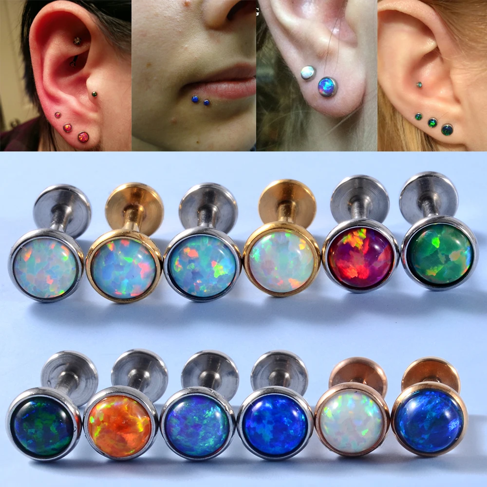 Lot 3Pcs Opal Stone Labret Monroe Lip Stud Ear Piercing Cartilage Tragus Helix Earring Nose Stud 16g Lip Ring Body Jewelry