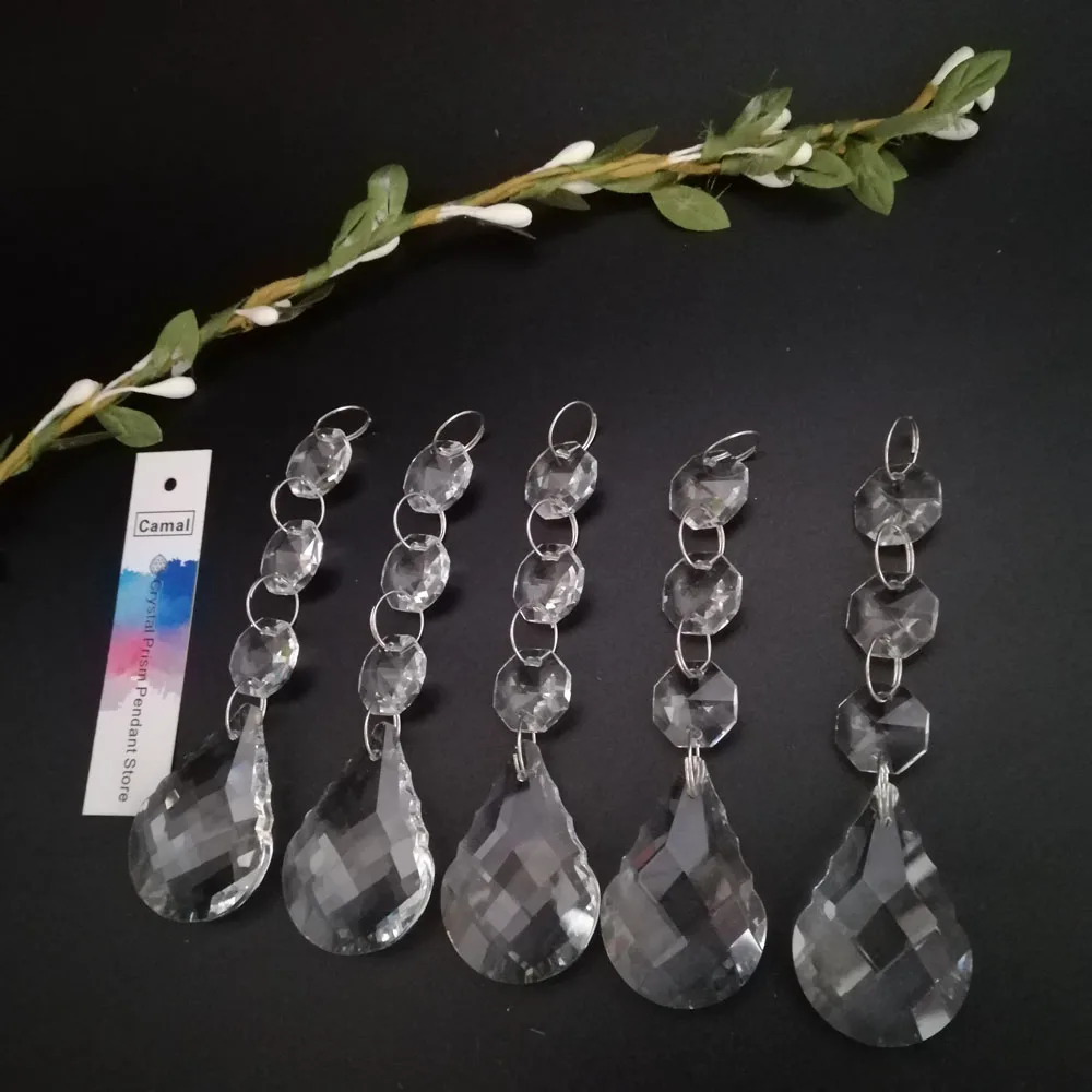 Camal 5Pcs Crystal 37mm Gourd Prism Pendant Part Garland SunCatcher Hanging Chandelier Lamp Lighting Party Home Xmas Tree Decor