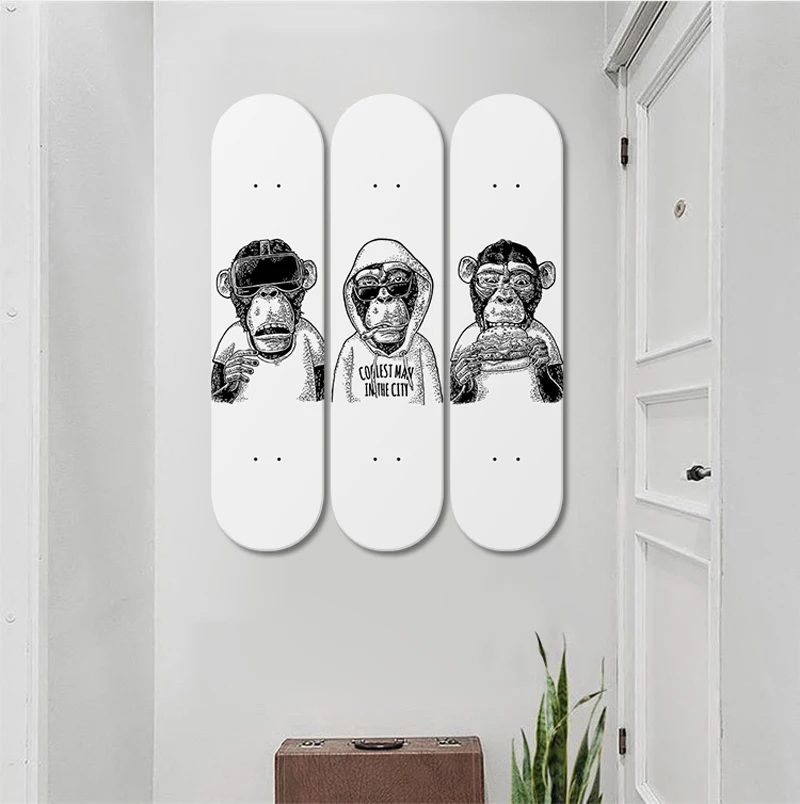 Skate Deck Wall Decor Animal Gorilla Pop Art Skateboard Art Canadian Maple Decorative Board for Room Ornaments Entryway Decor