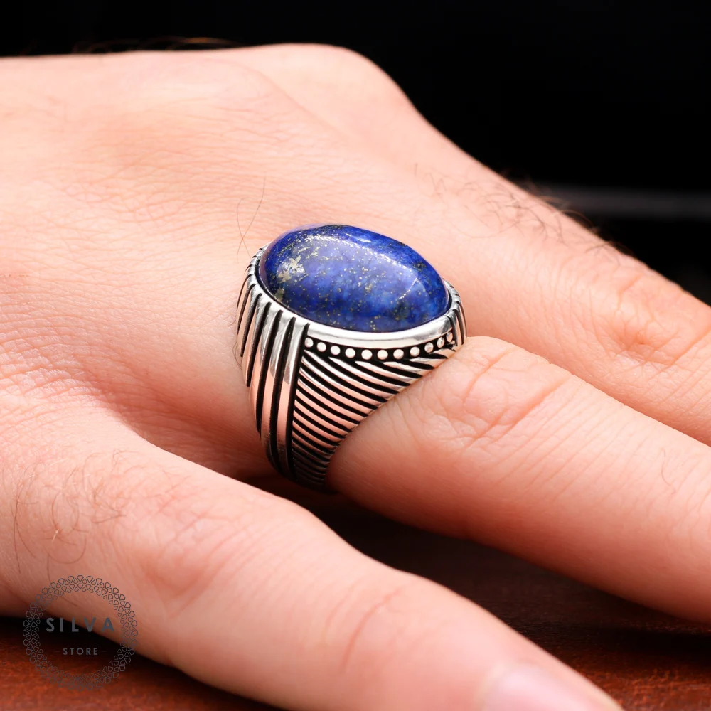 Lapis Stone 925 Silver Men's ring. Men's Jewelry Stamped With Silver Stamp 925 All Sizes Are Available