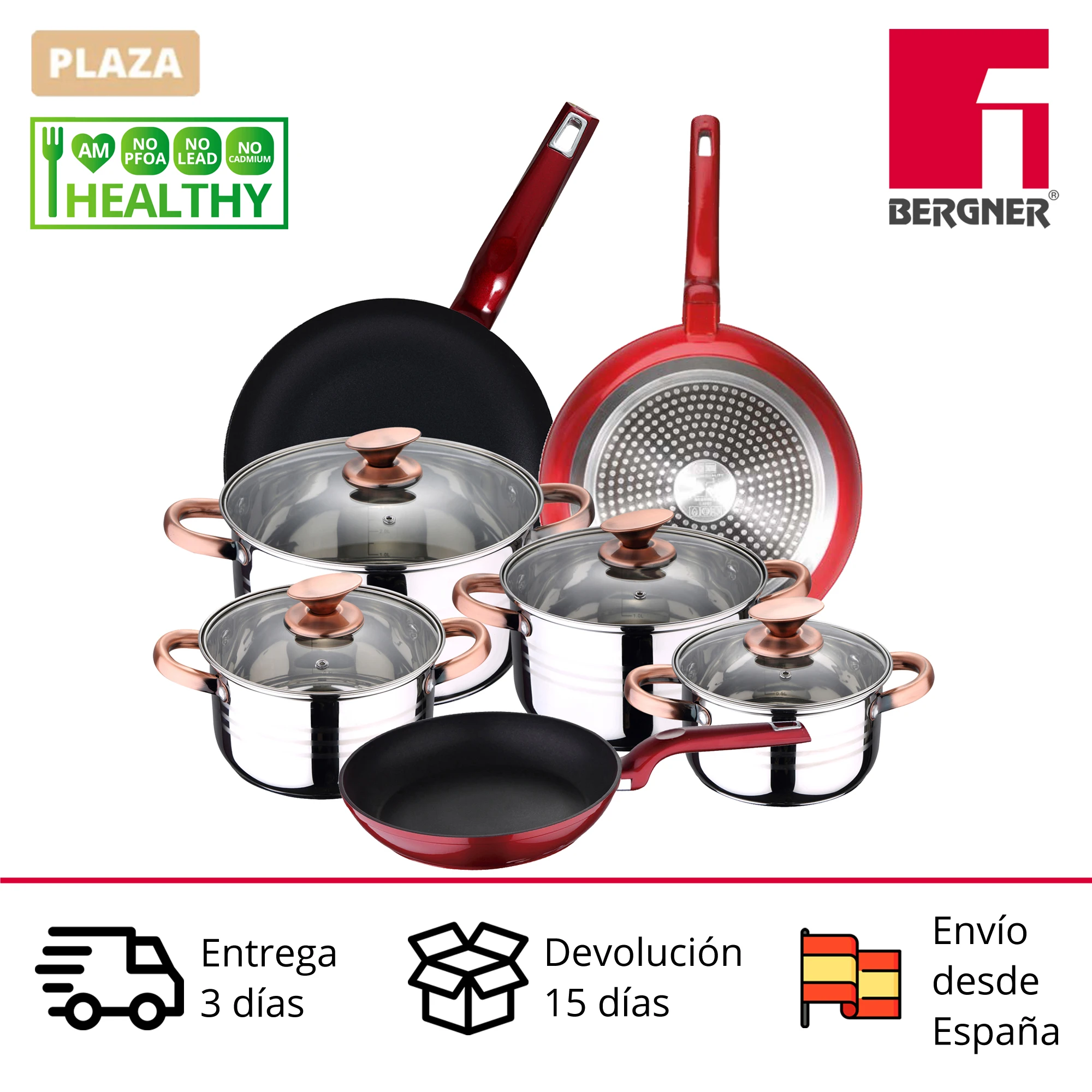 BERGNER Flash: Set of 3 non-stick pans (20, 24 and 28cm), kitchen battery 8 pieces. Various purchase options.