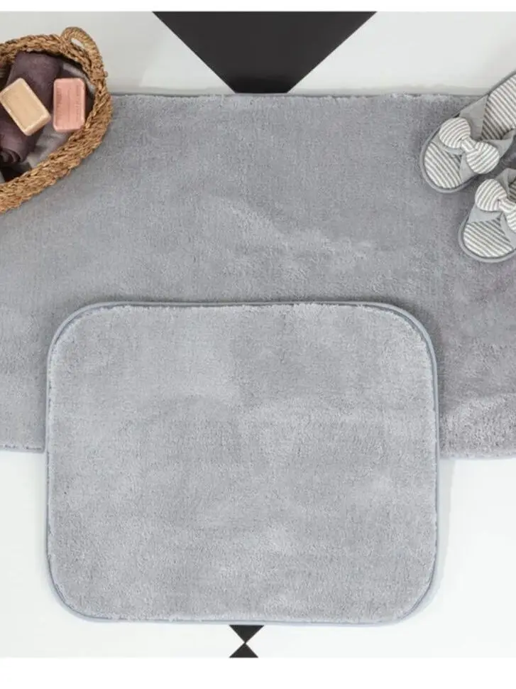 2 Pcs Bath Mat - Gray - 60x100 50x60 Cm Super Absorbent Floor Anti Slip Quick drying Bathroom Mat Floor Carpet Easy To Clean