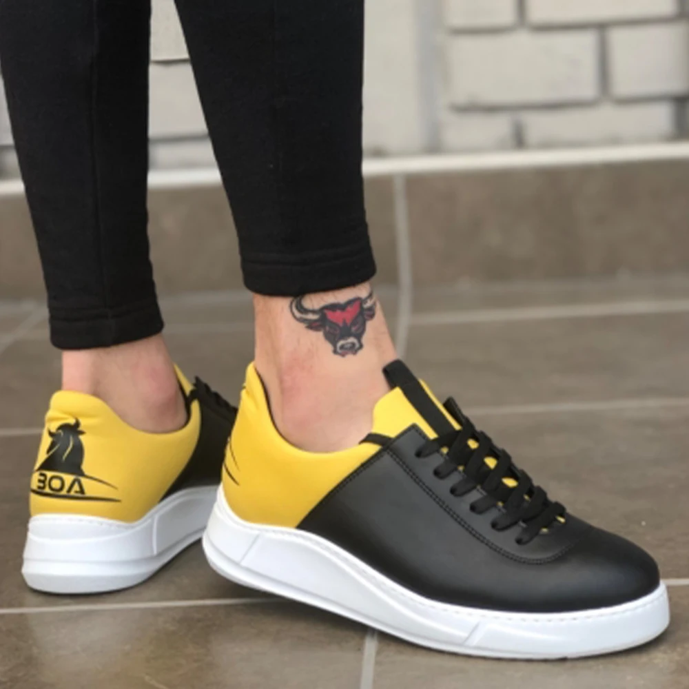 BA0031 Sneakers Siyah Sarı Beyaz Taban Casual Erkek Ayakkabı Özel Üretim Yeni Model Türk Malı İndirimli Fiyat Hızlı kargo