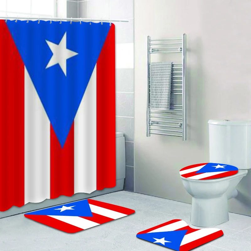 Puerto Rican Flag of Puerto Rico Bathroom Shower Curtain Set for Bathroom Vintage Banner Bath Mats Rug Carpet Toilet Home Decor