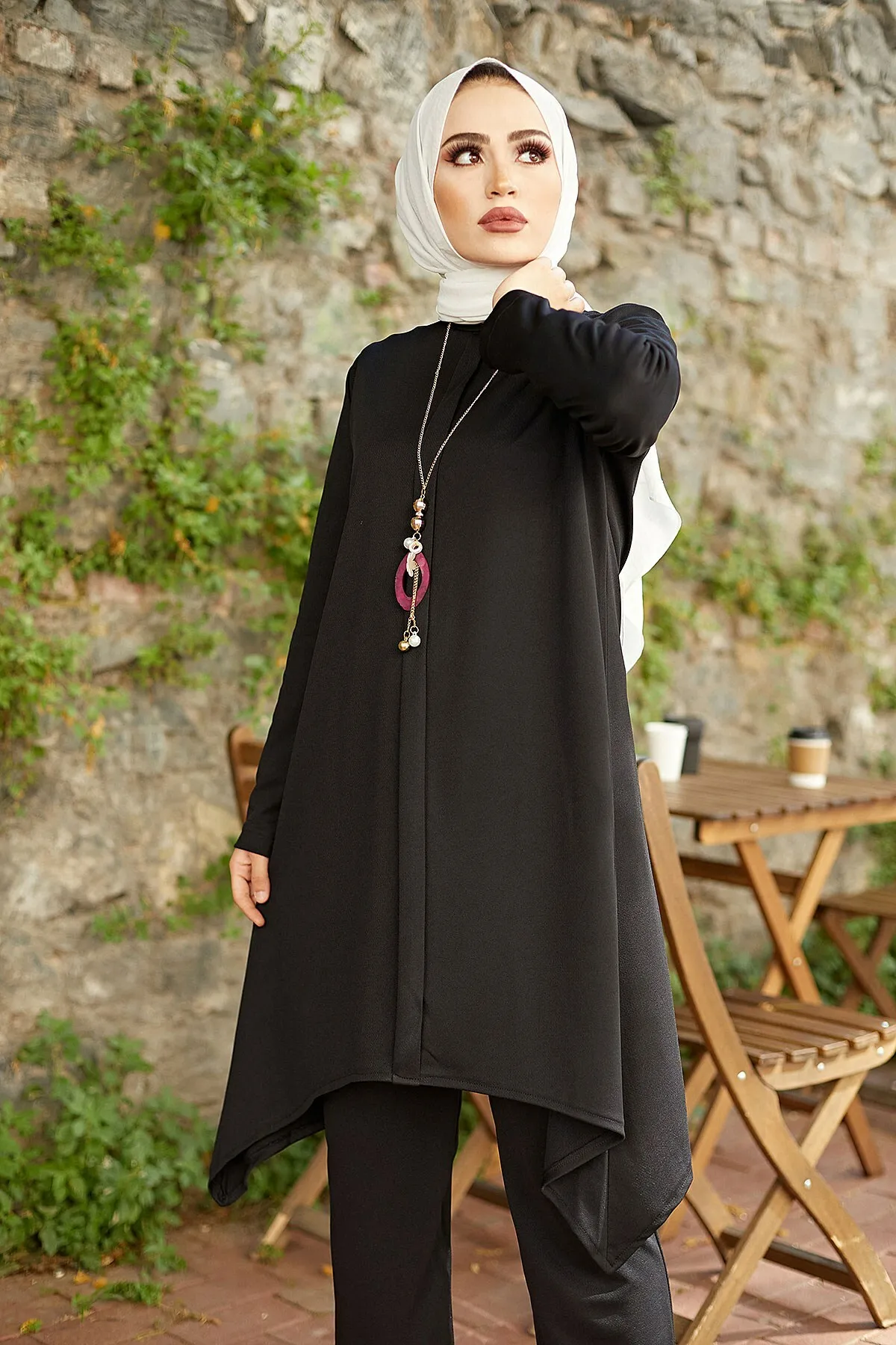 Üçlü Kombin Takım 100MD40055 Fırfırlı Salaş Elbise Abaya Islam Kadın Abaya Dubai Arap pantolon set müslüman xxl büyük size