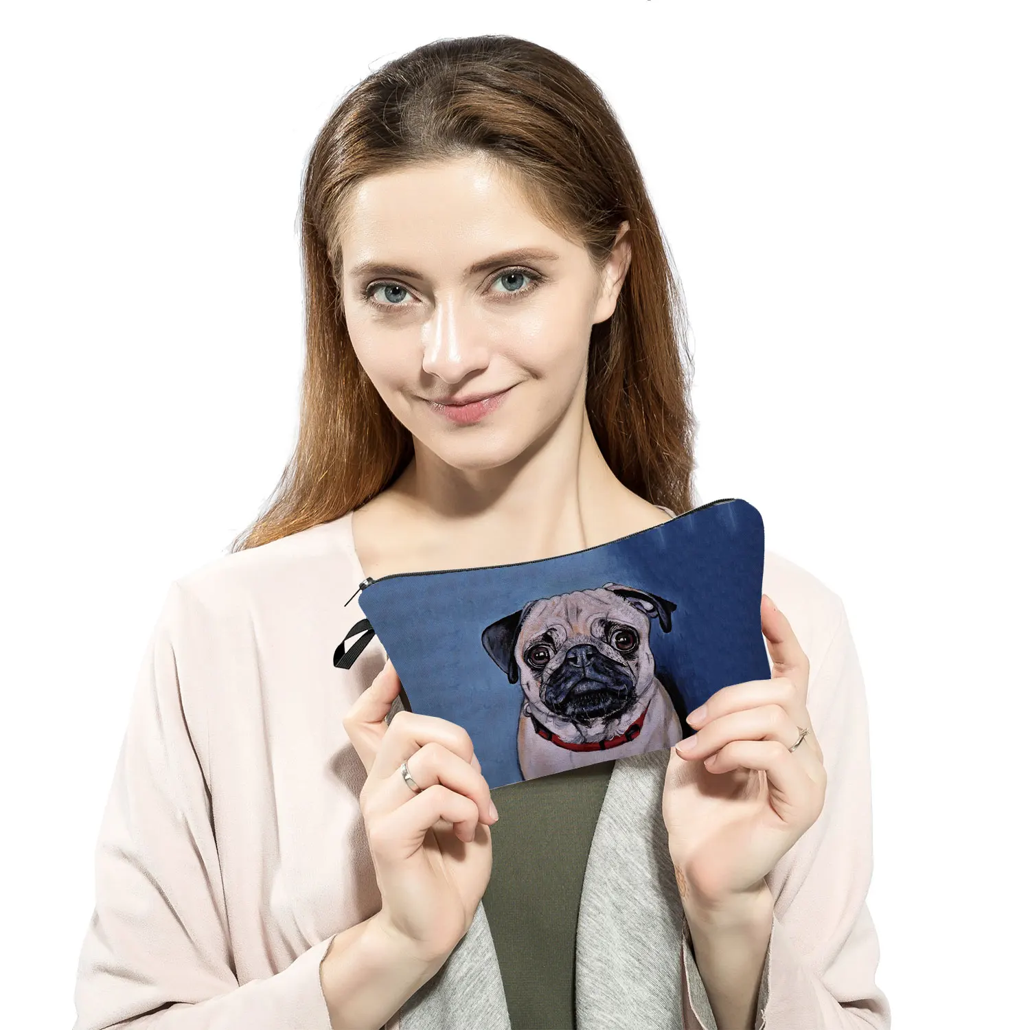 Cute Pug Dog Printing Women\'s Cosmetics Bag Female Makeup Bags Portable Toiletry Pouch Big Child Pencil Case Roomy Storage Bag